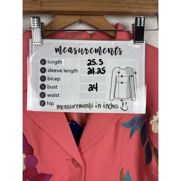 NEW Susan Graver Women Blazer Jacket Sz XL Orange Coral Embroidered Floral Artsy - Picture 8 of 8